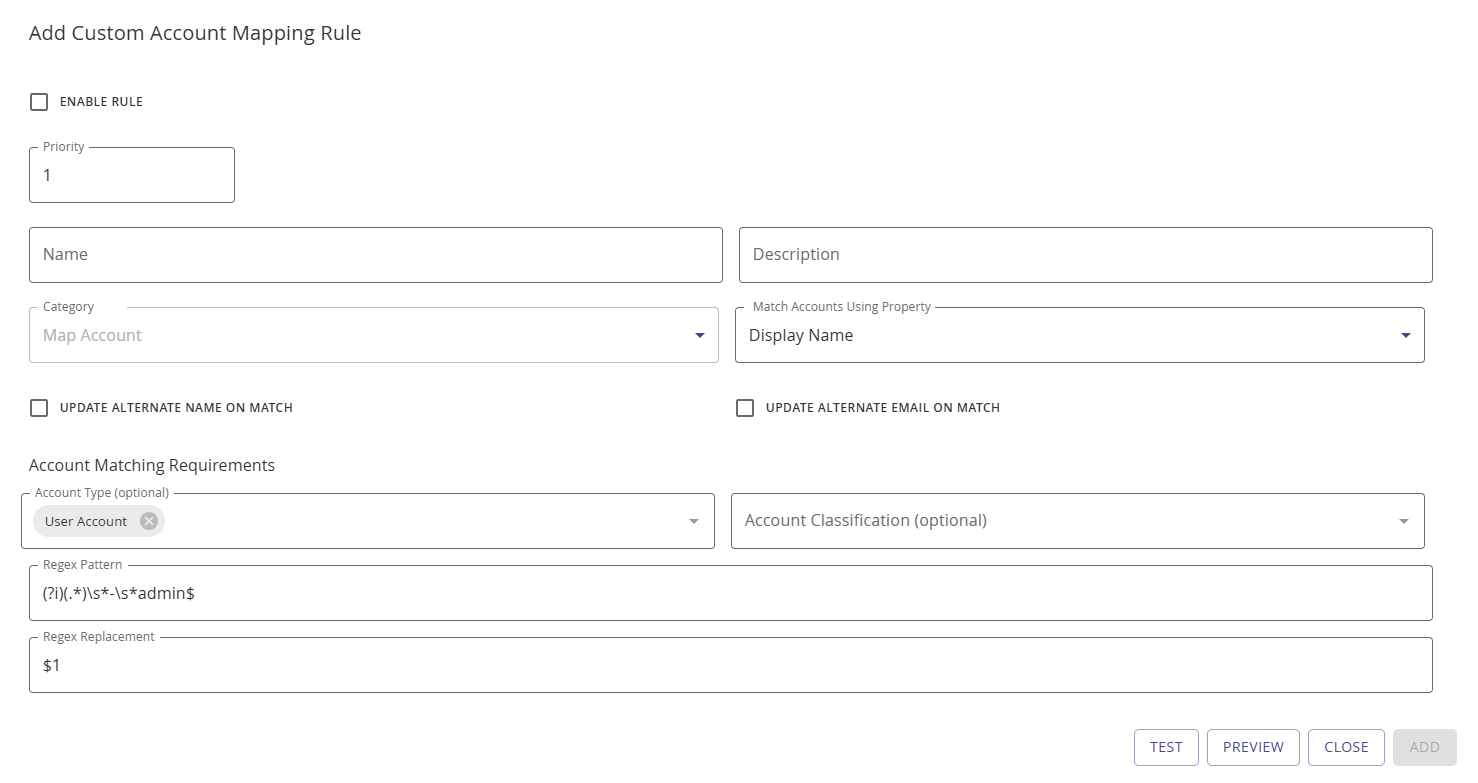 Add Custom Account Mapping Rule modal img